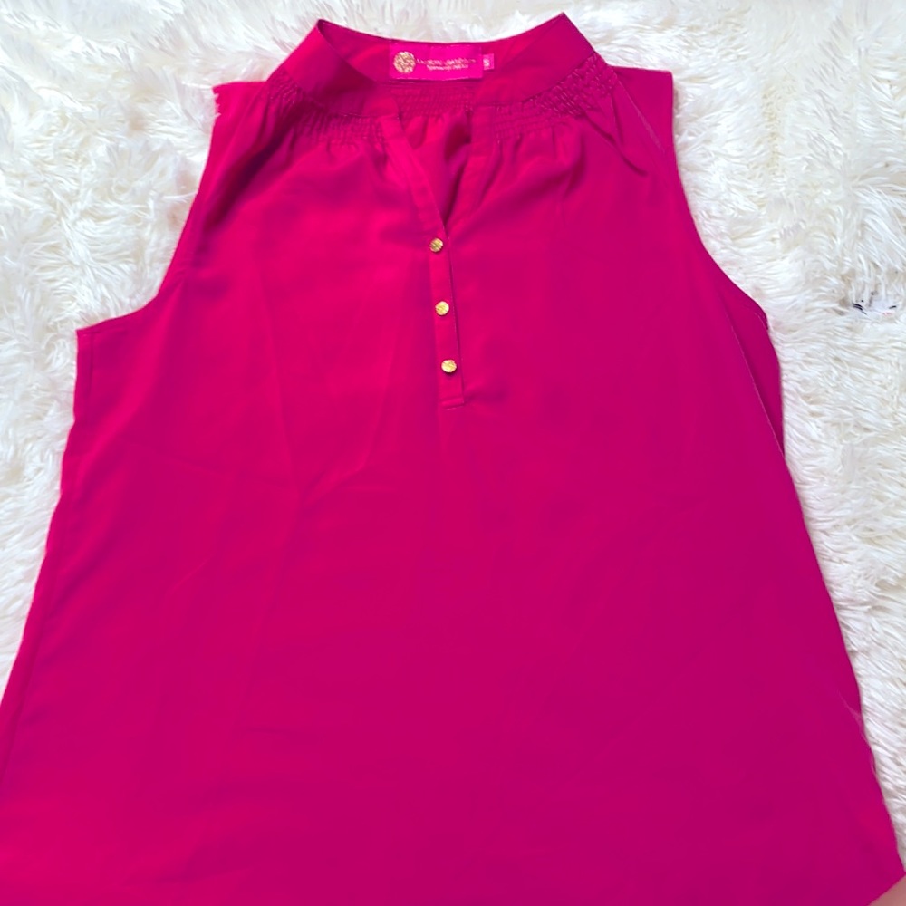 Macbeth Collection Hot Pink Gold Button Sleeveless Blouse Size Small